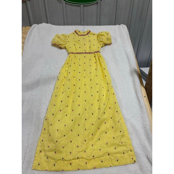 Vintage style Yellow Cottagecore Prairie Maxi no sz tag Bridgerton Girlycore - Picture 3 of 10